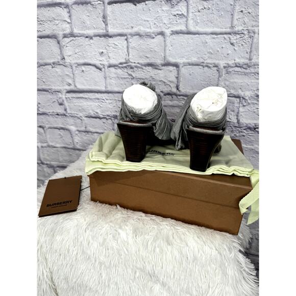 BURBERRY Pewter Melange Synthetic Tillington Ankle-wrap Mules Size 37.5 NEW - Picture 6 of 8